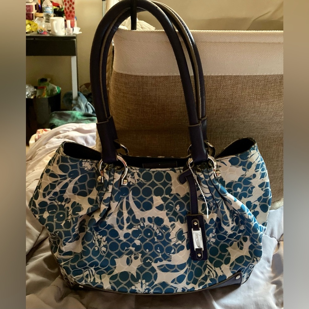 Nine West Purse Handbag Shoulder Bag Blue Pattern READ DESCRIPTION